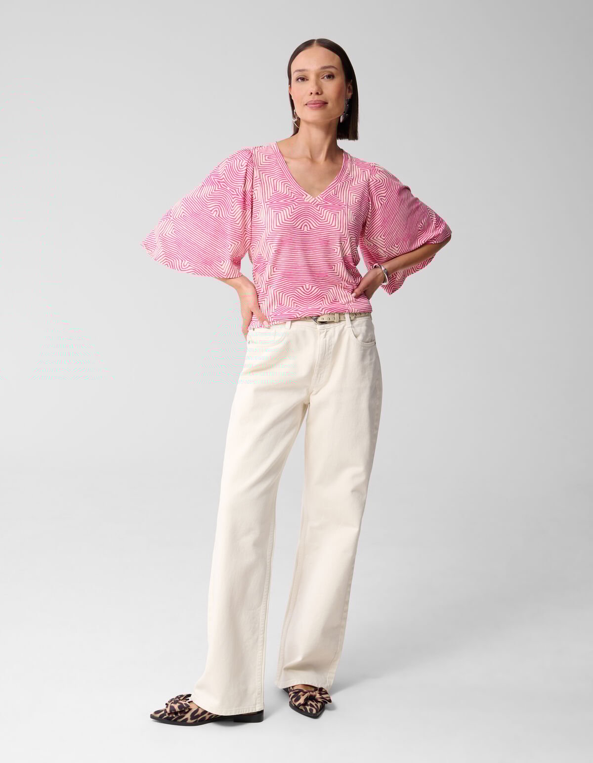 Bedrucktes Rüschen-Rippen-Top Rosa SHOEBY WOMEN