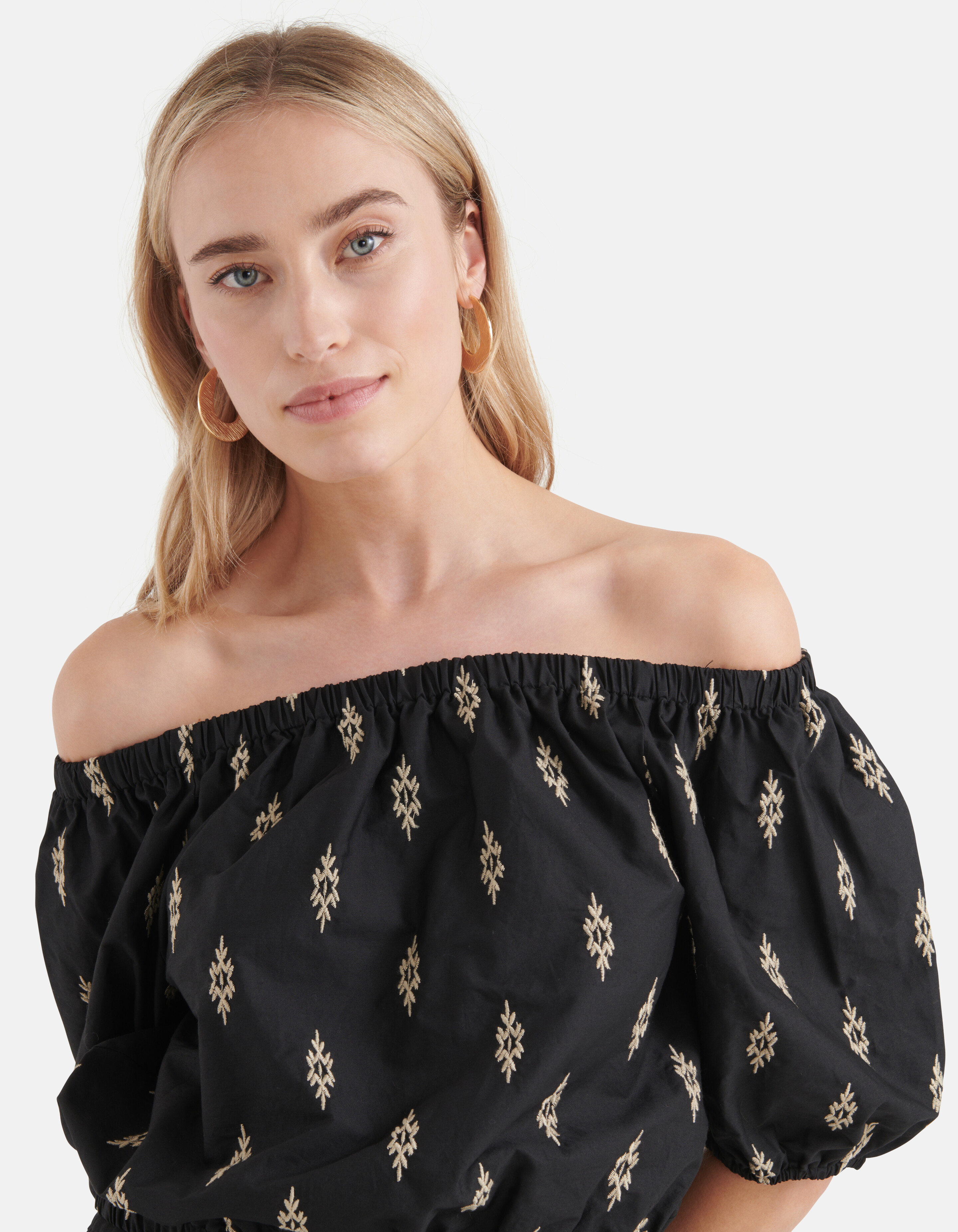 Besticktes Popeline-Top Schwarz SHOEBY WOMEN