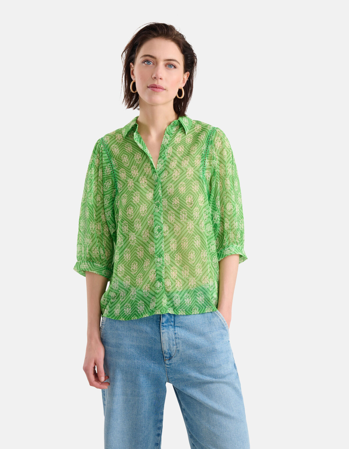 Printed Chiffon Blouse Groen SHOEBY WOMEN