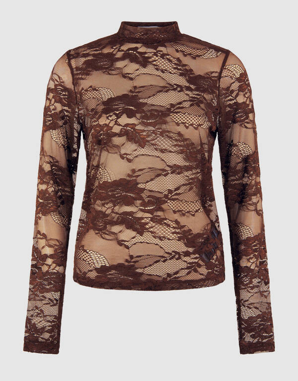 Braunes Spitzentop mit Blumenmuster SHOEBY WOMEN