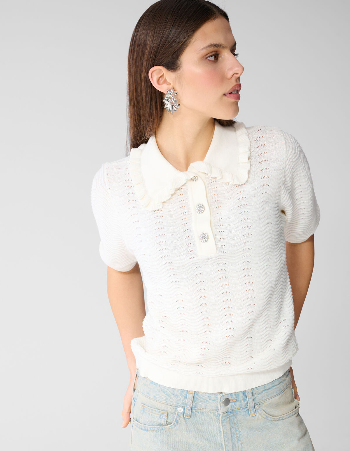 Gestricktes R&uuml;schenshirt Polo Gebrochen Wei&szlig; SHOEBY WOMEN