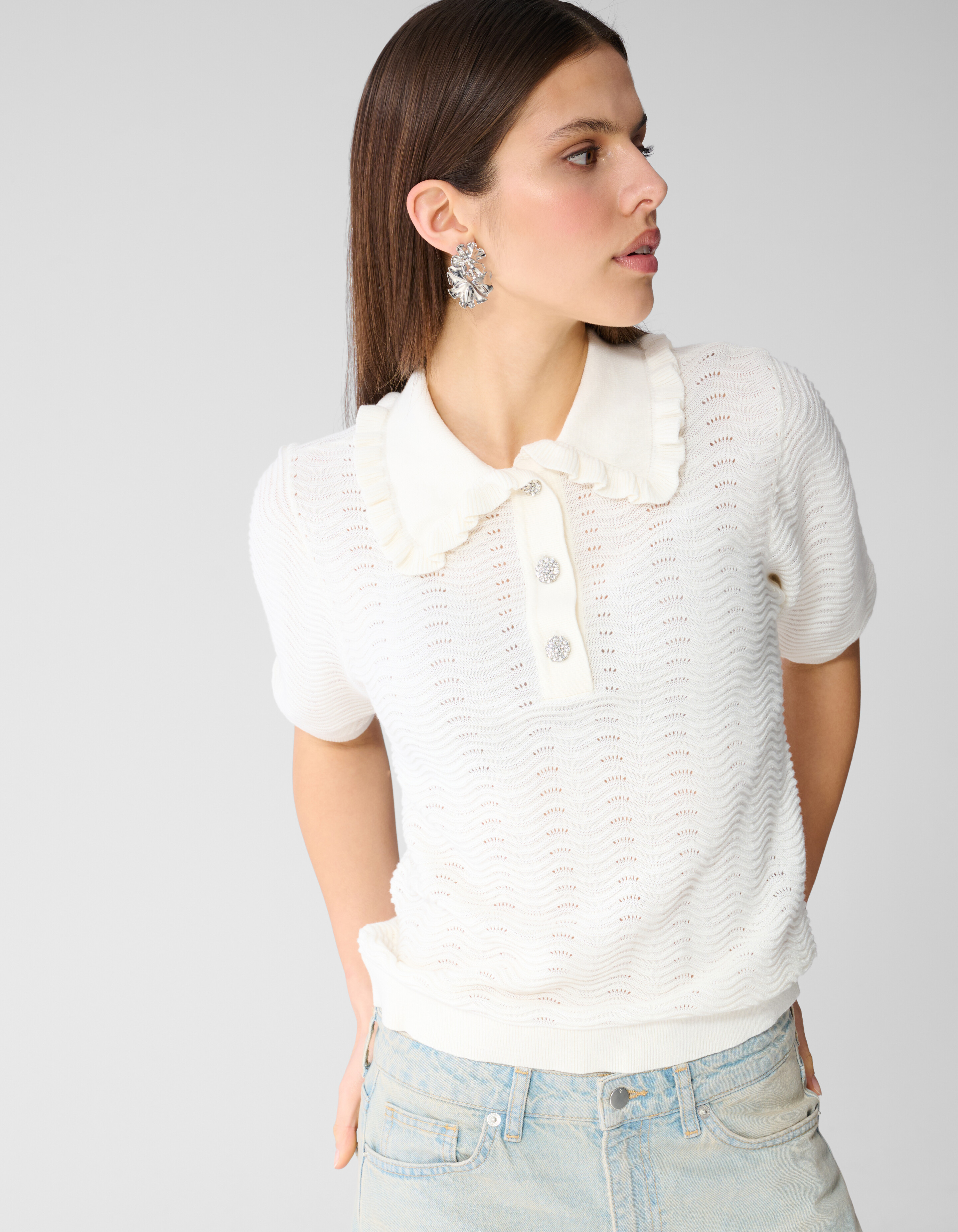 Gestricktes R&uuml;schenshirt Polo Gebrochen Wei&szlig; SHOEBY WOMEN