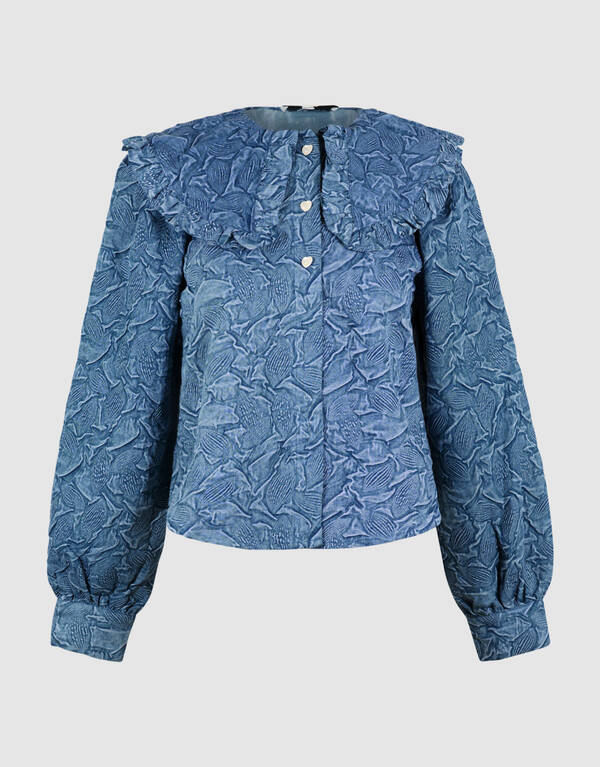 Jeansbluse mit großem Kragen, Blau SHOEBY WOMEN