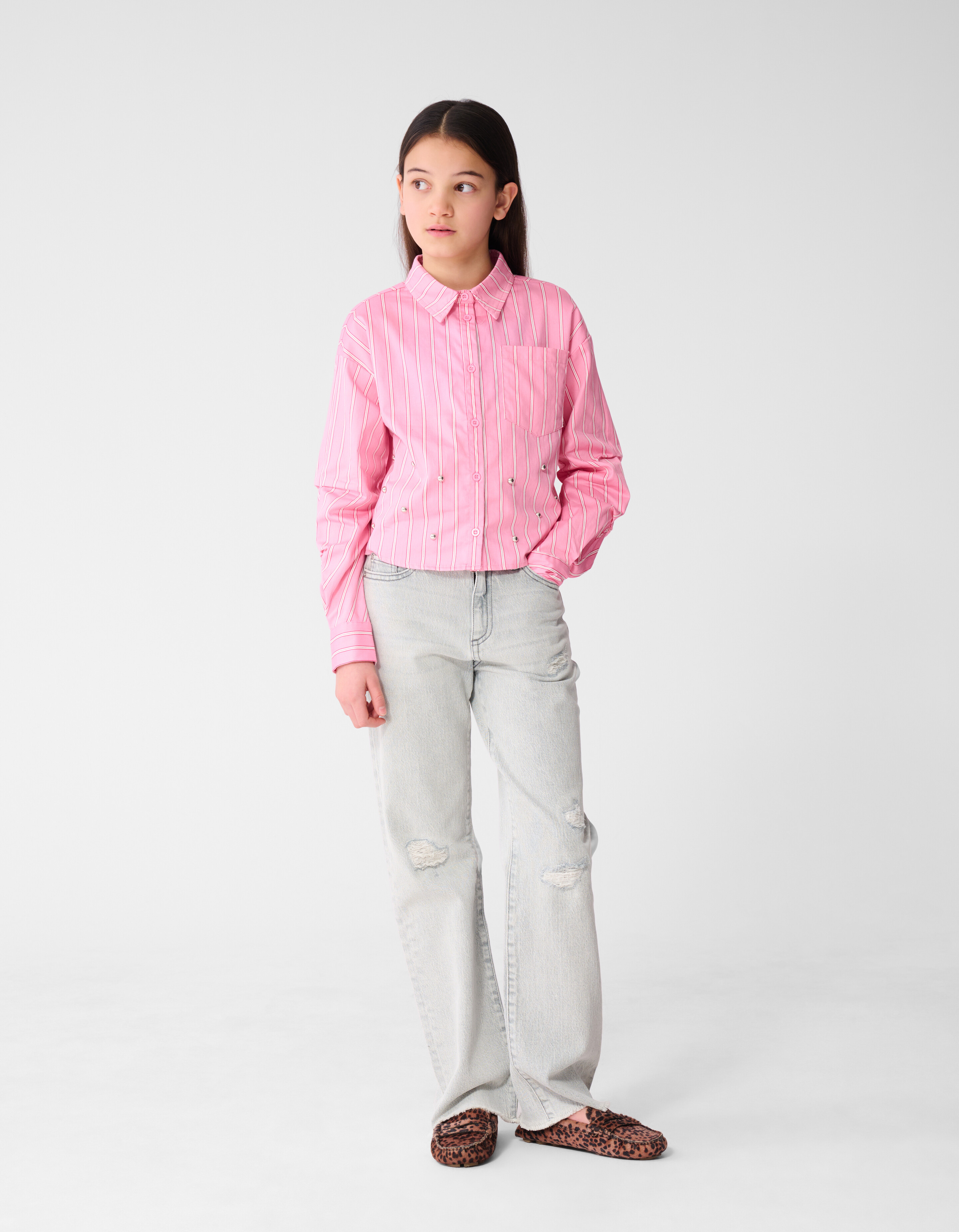Nadelstreifen-Bluse mit Kn&ouml;pfen Rosa SHOEBY GIRLS