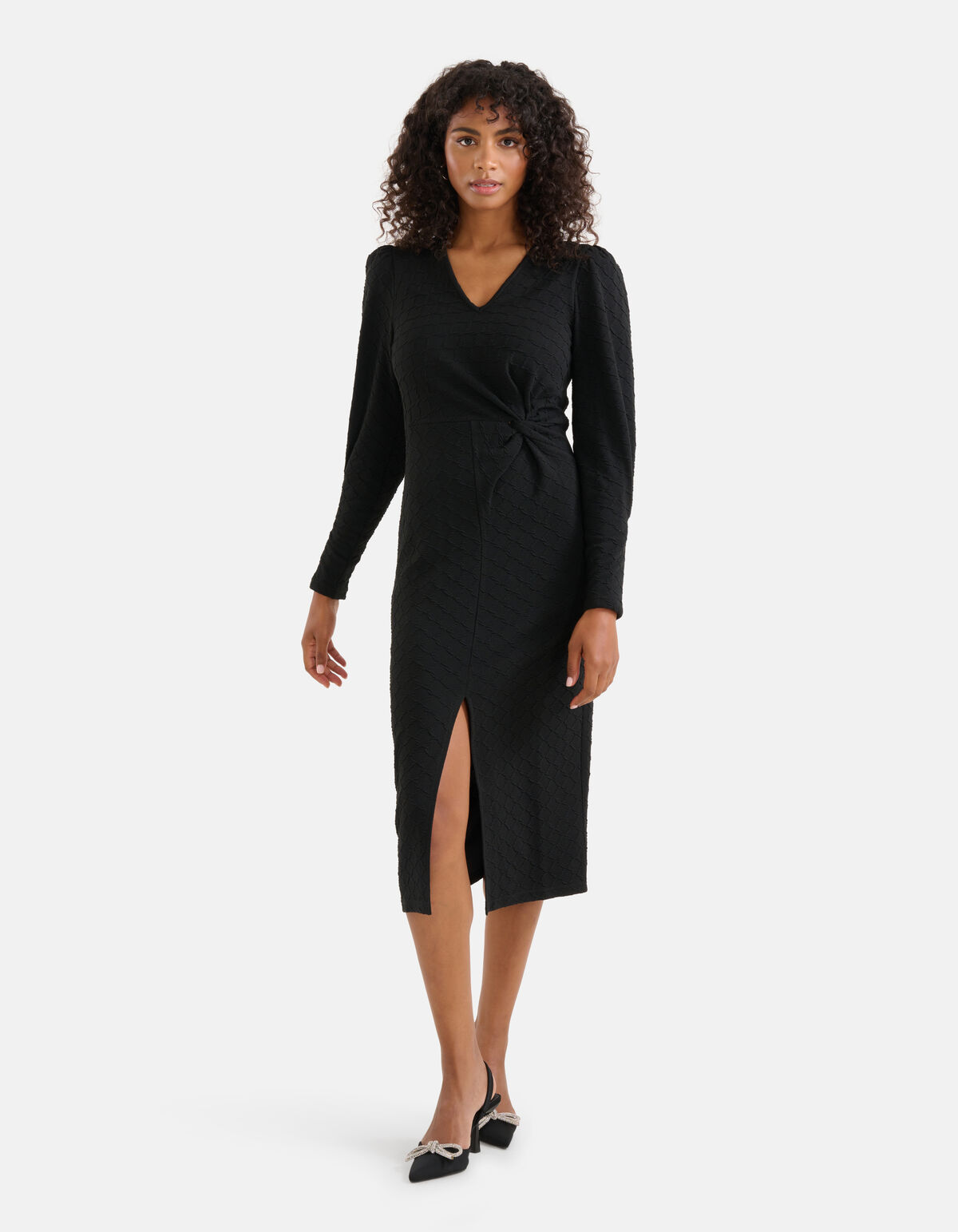 Texturiertes Midikleid Schwarz SHOEBY WOMEN
