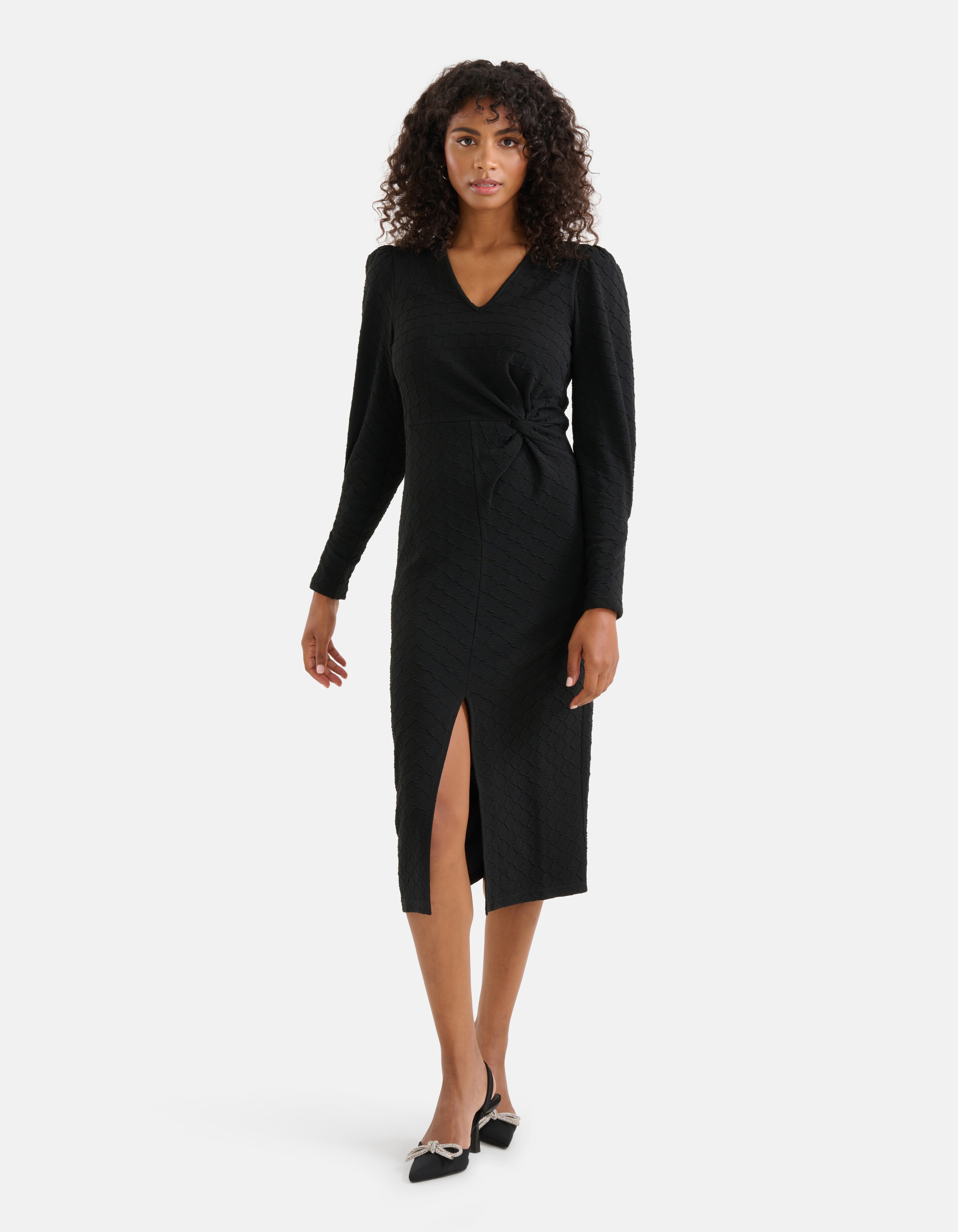 Texturiertes Midikleid Schwarz SHOEBY WOMEN