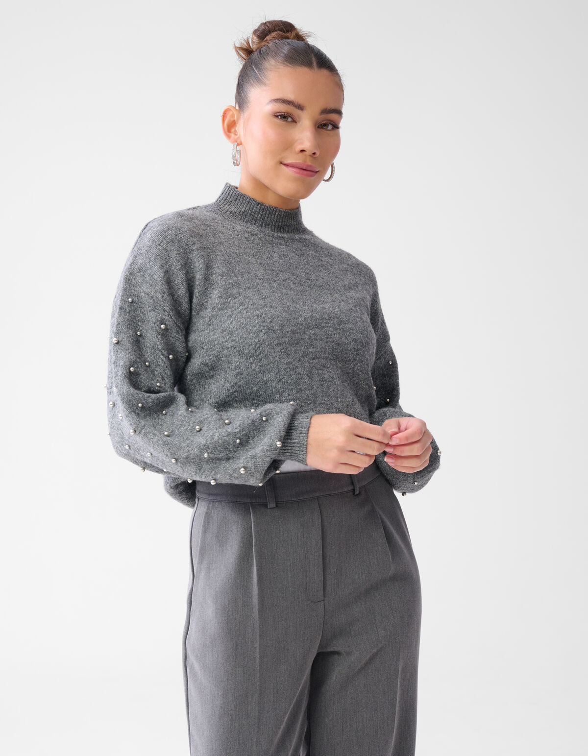 Pullover mit Nietenärmeln Grau SHOEBY WOMEN