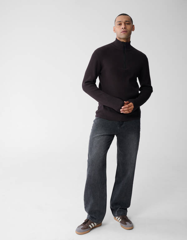 Pullover mit halbem Reißverschluss, Strick, Dunkel SHOEBY MEN