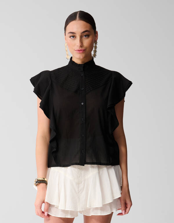 Pintuck-Rüschen-Top Schwarz SHOEBY WOMEN