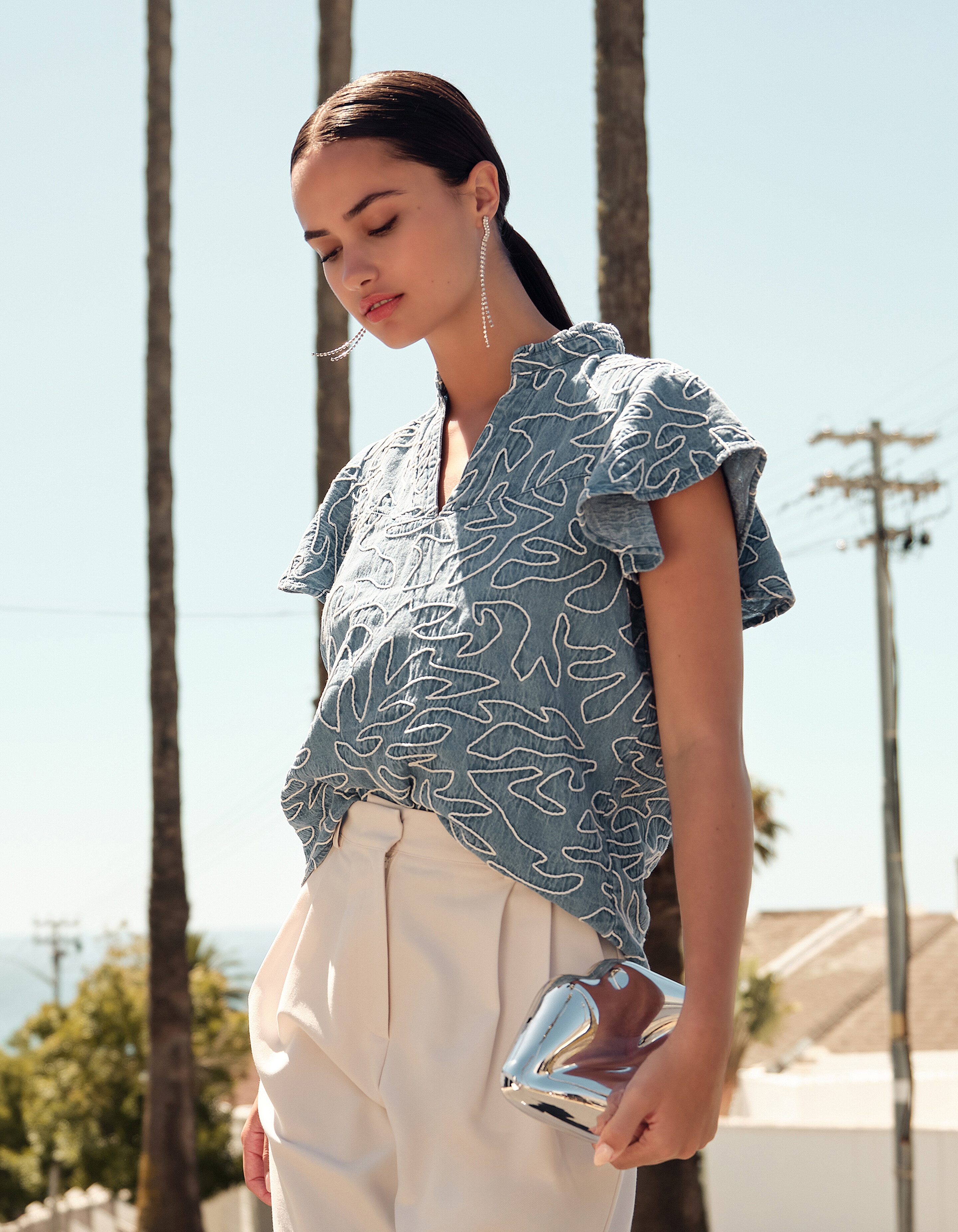 Denim Ruffle Cord Top Blau SHOEBY WOMEN