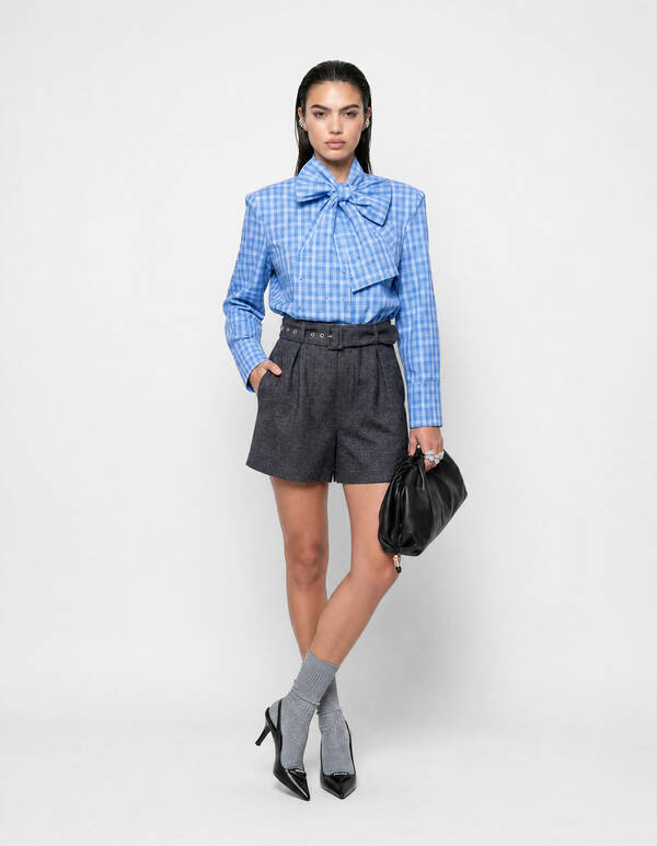 Karierte Bow-Bluse Blau SHOEBY WOMEN