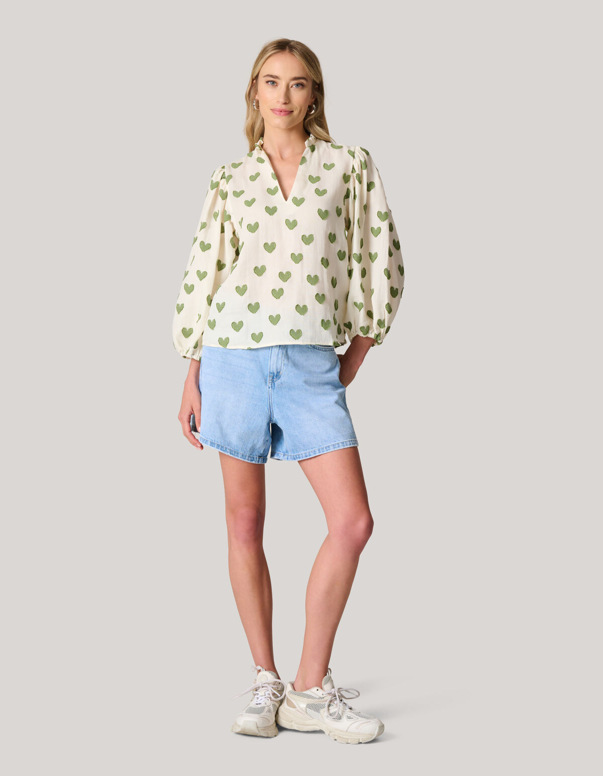 Bedruckte Herzbluse Off White SHOEBY WOMEN
