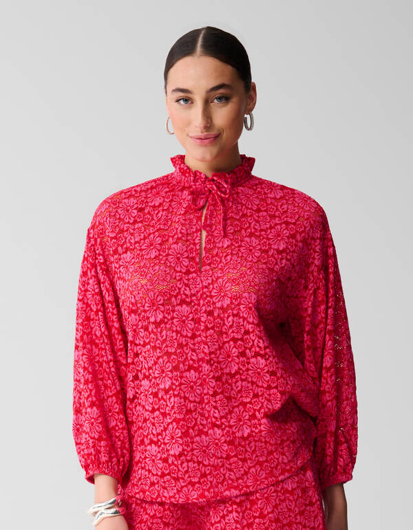 Bluse mit Spitzenrüschen Rosa SHOEBY WOMEN