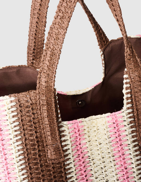 Gestrickter Strand-Shopper Rosa/Braun SHOEBY ACCESSOIRES