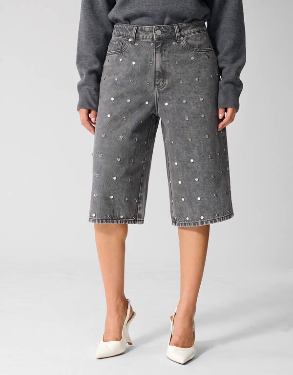 Nietenbesetzte Jeans-Shorts Grau SHOEBY WOMEN