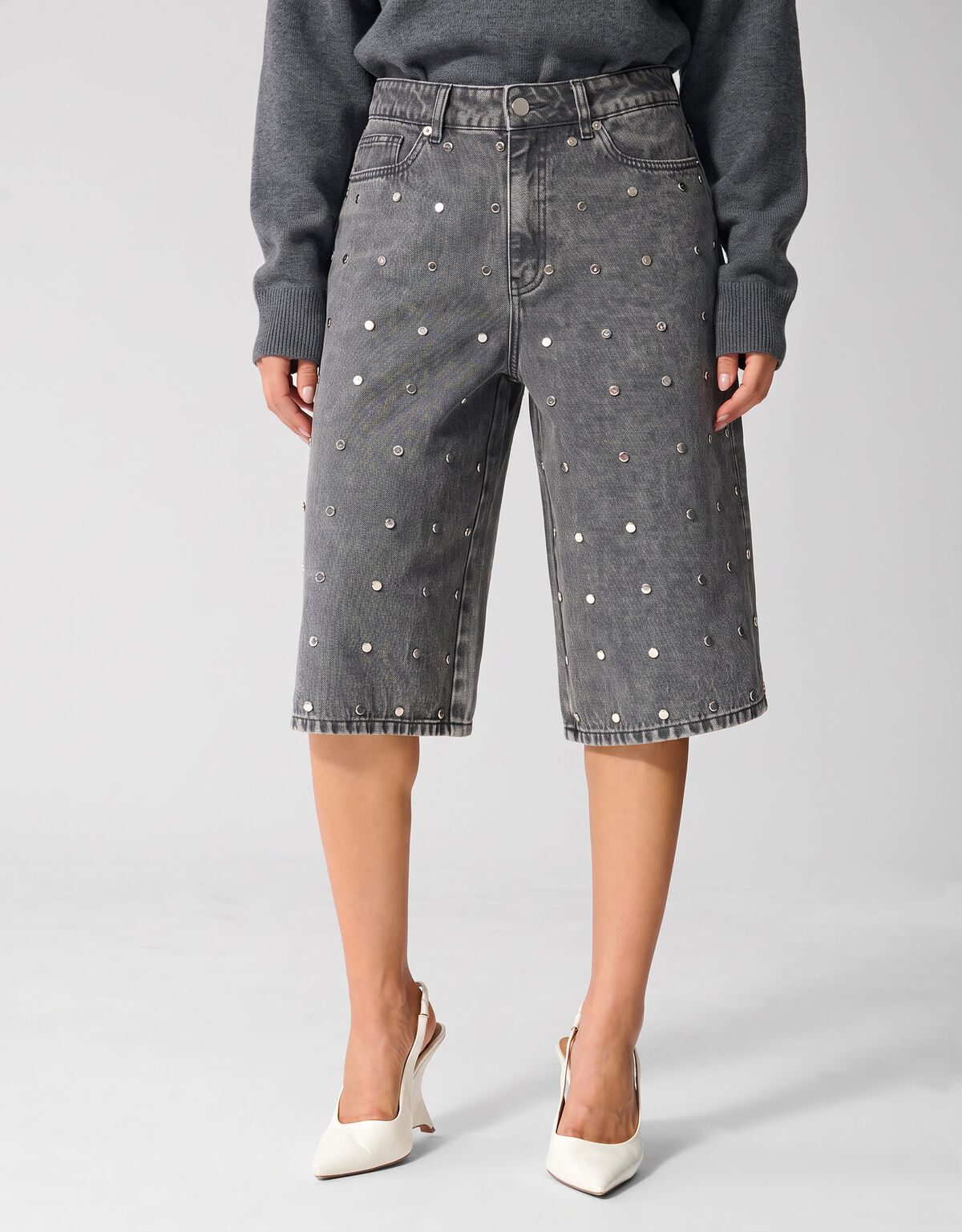Nietenbesetzte Jeans-Shorts Grau SHOEBY WOMEN