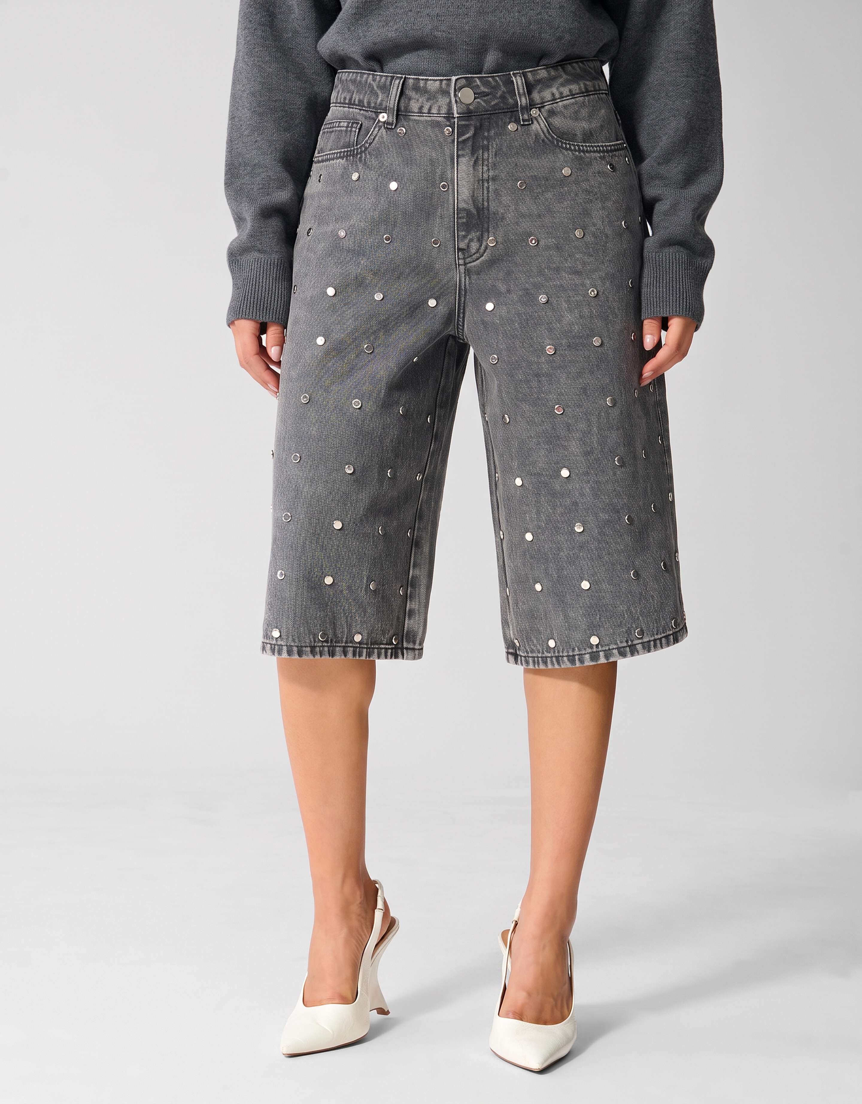 Nietenbesetzte Jeans-Shorts Grau SHOEBY WOMEN
