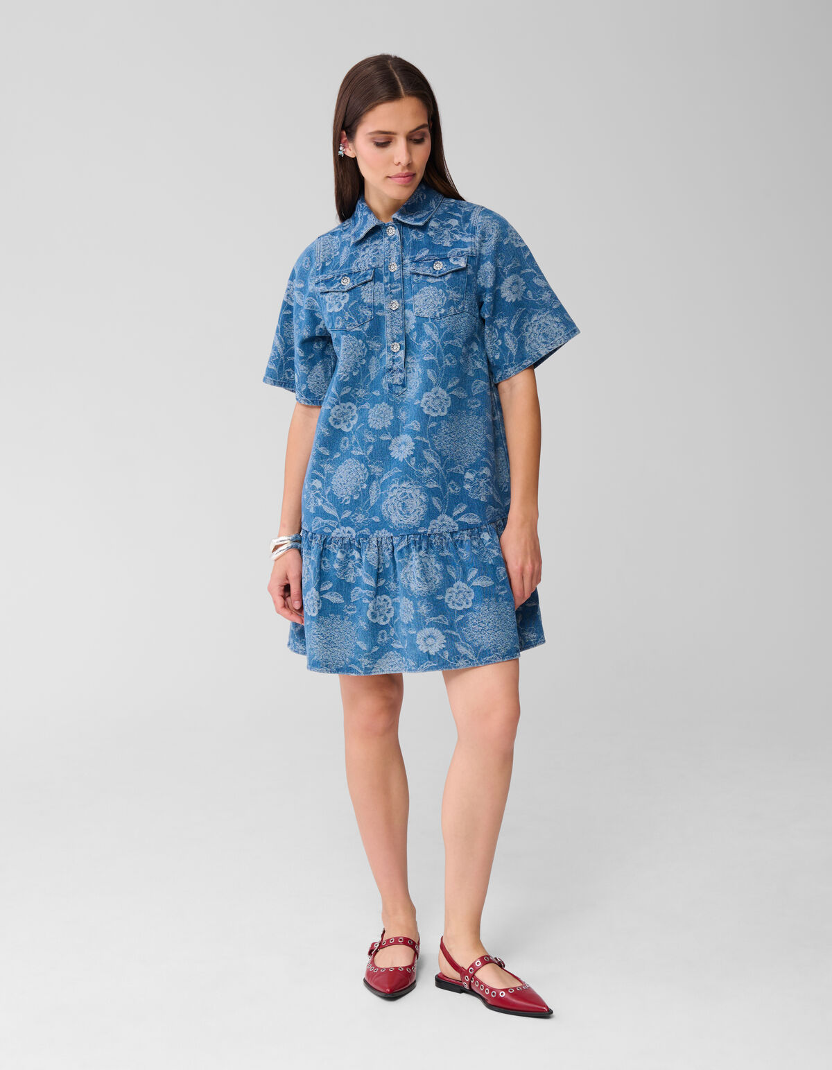 Denim Jacquard Midikleid Blau SHOEBY WOMEN