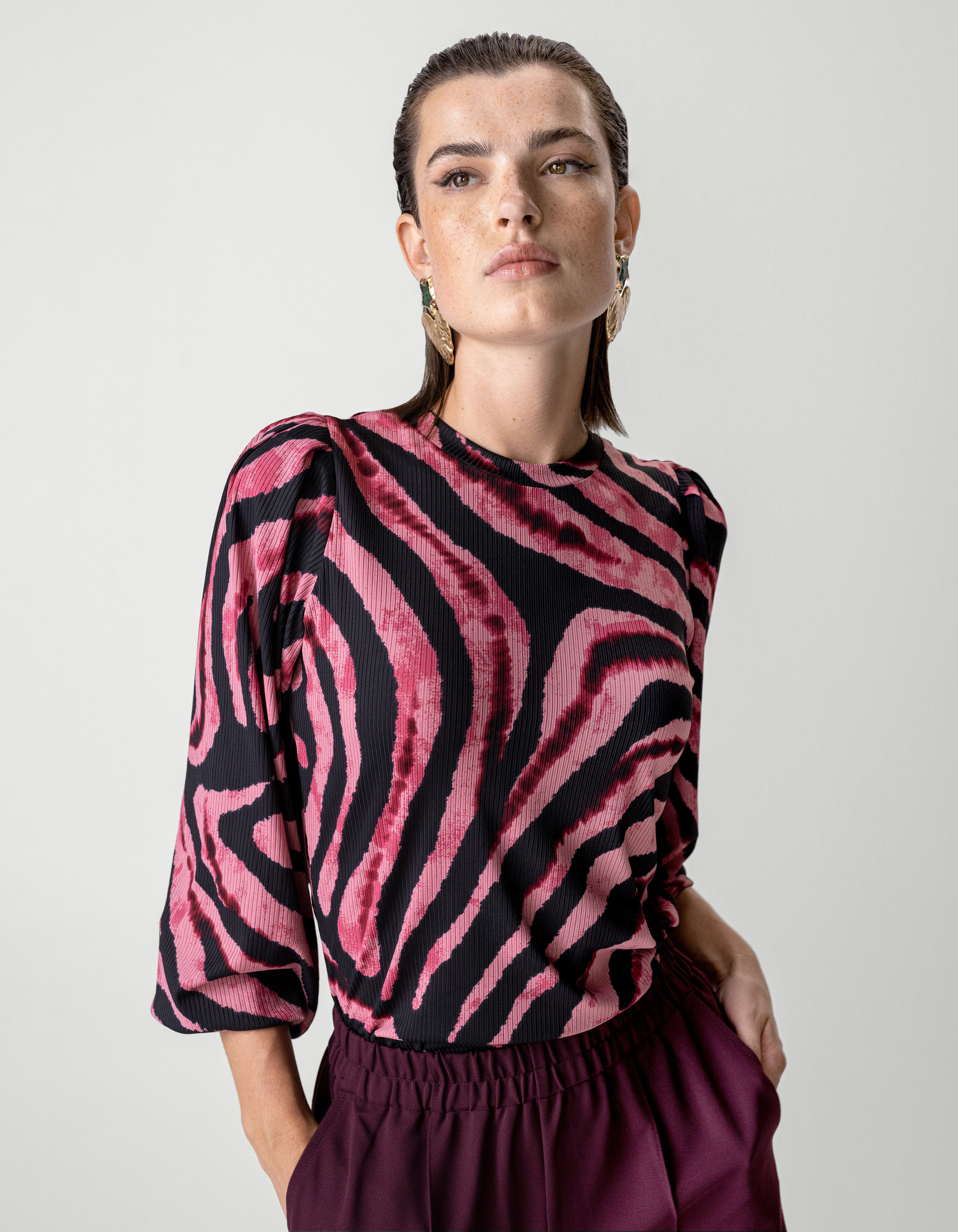 Bedrucktes Rippen-Langarmshirt Rosa SHOEBY WOMEN