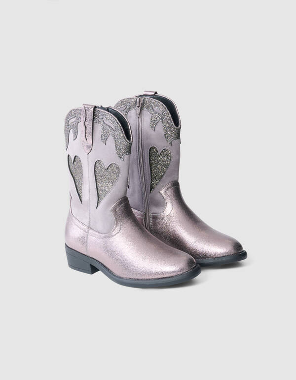 Gl&auml;nzende Herz-Stiefel Silber SHOEBY SHOES