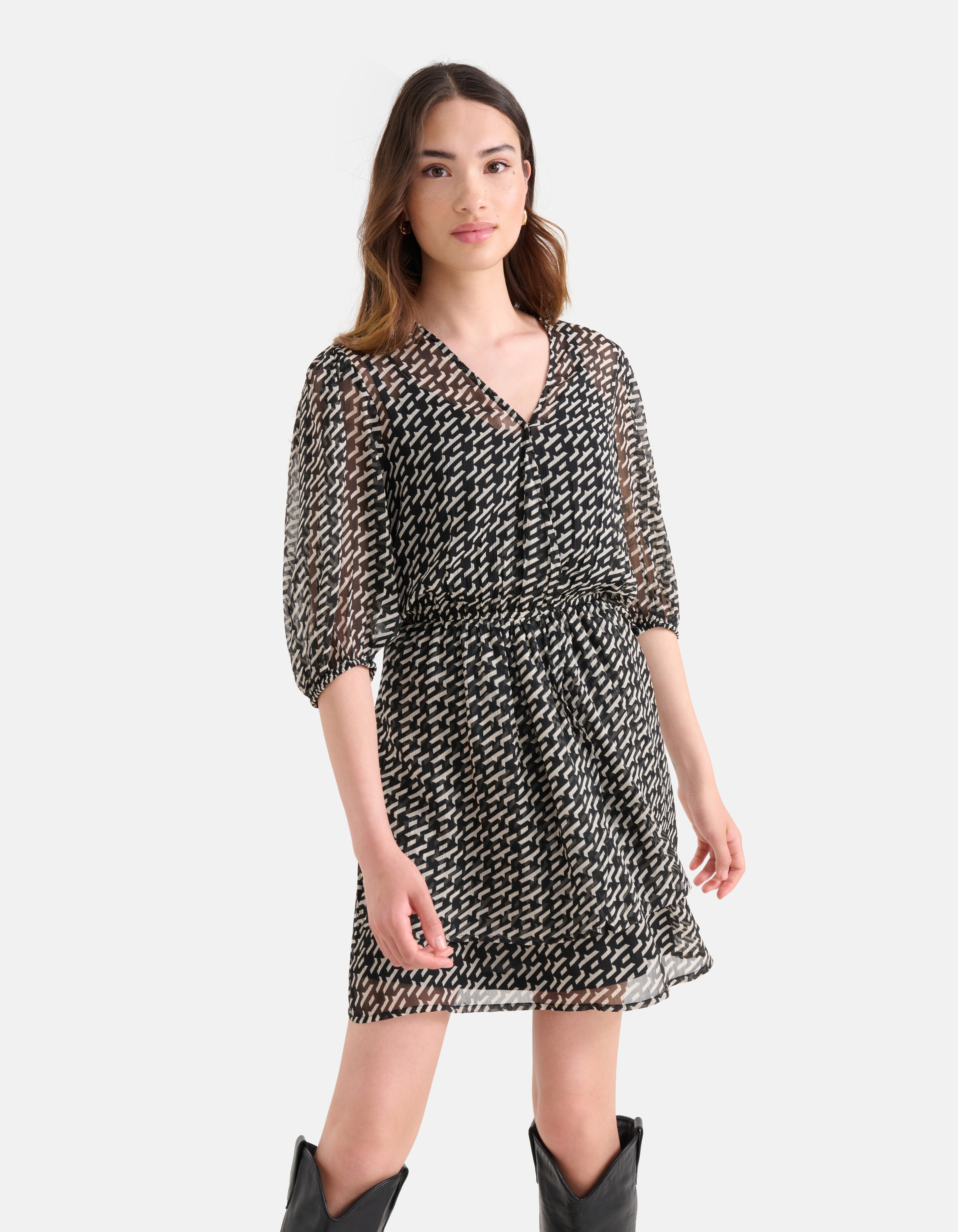Grafisches Chiffonkleid Schwarz/Weiß SHOEBY WOMEN