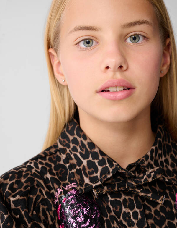 Sequin Panther Print Bluse Braun SHOEBY GIRLS