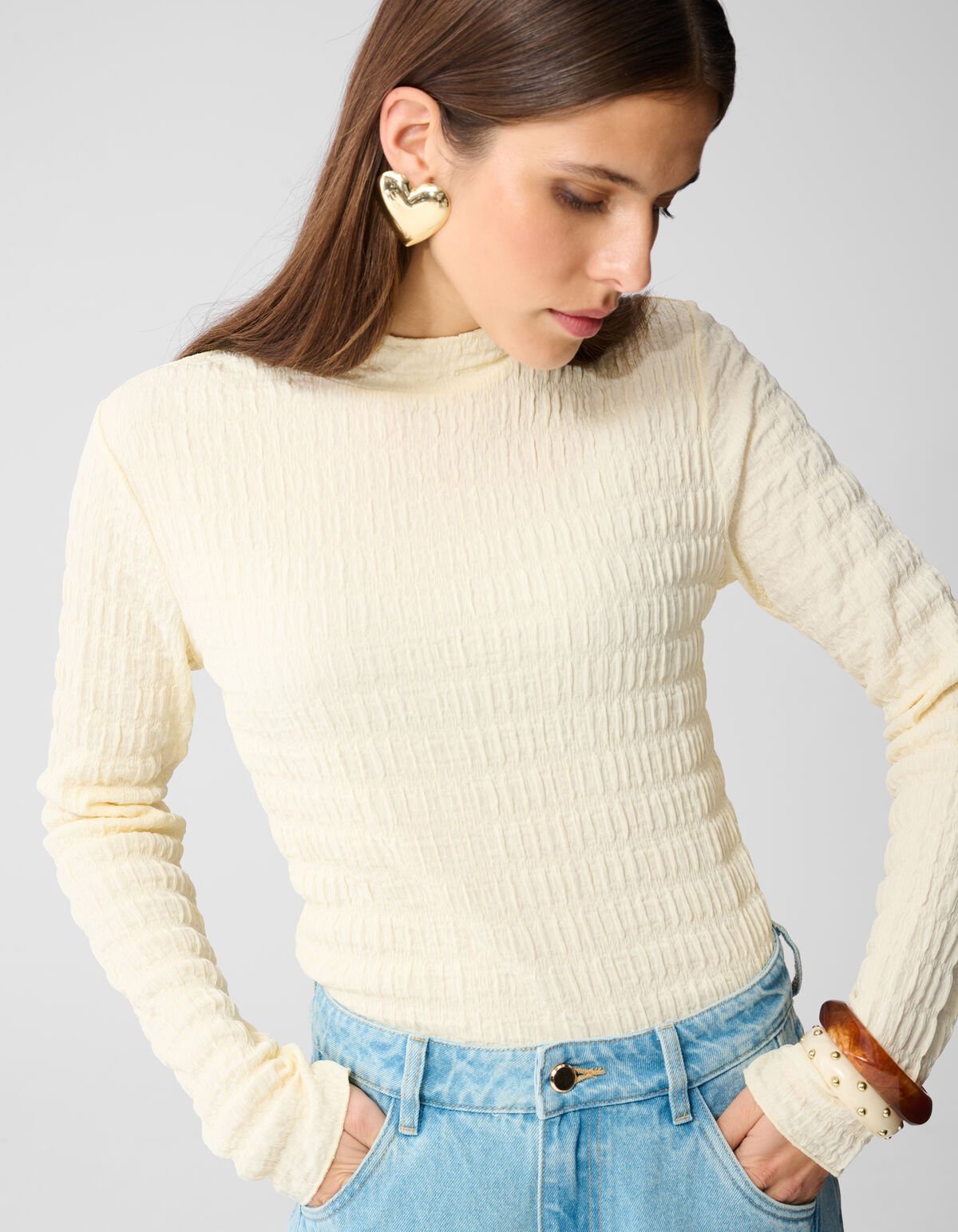 Struktur Langarmshirt Top Gebrochen Weiß SHOEBY WOMEN