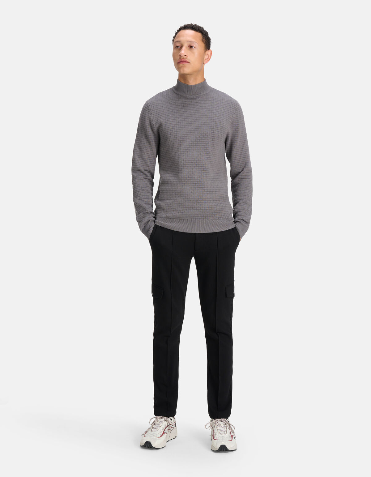 Rollkragenpullover mit Blockmuster Grau SHOEBY MEN