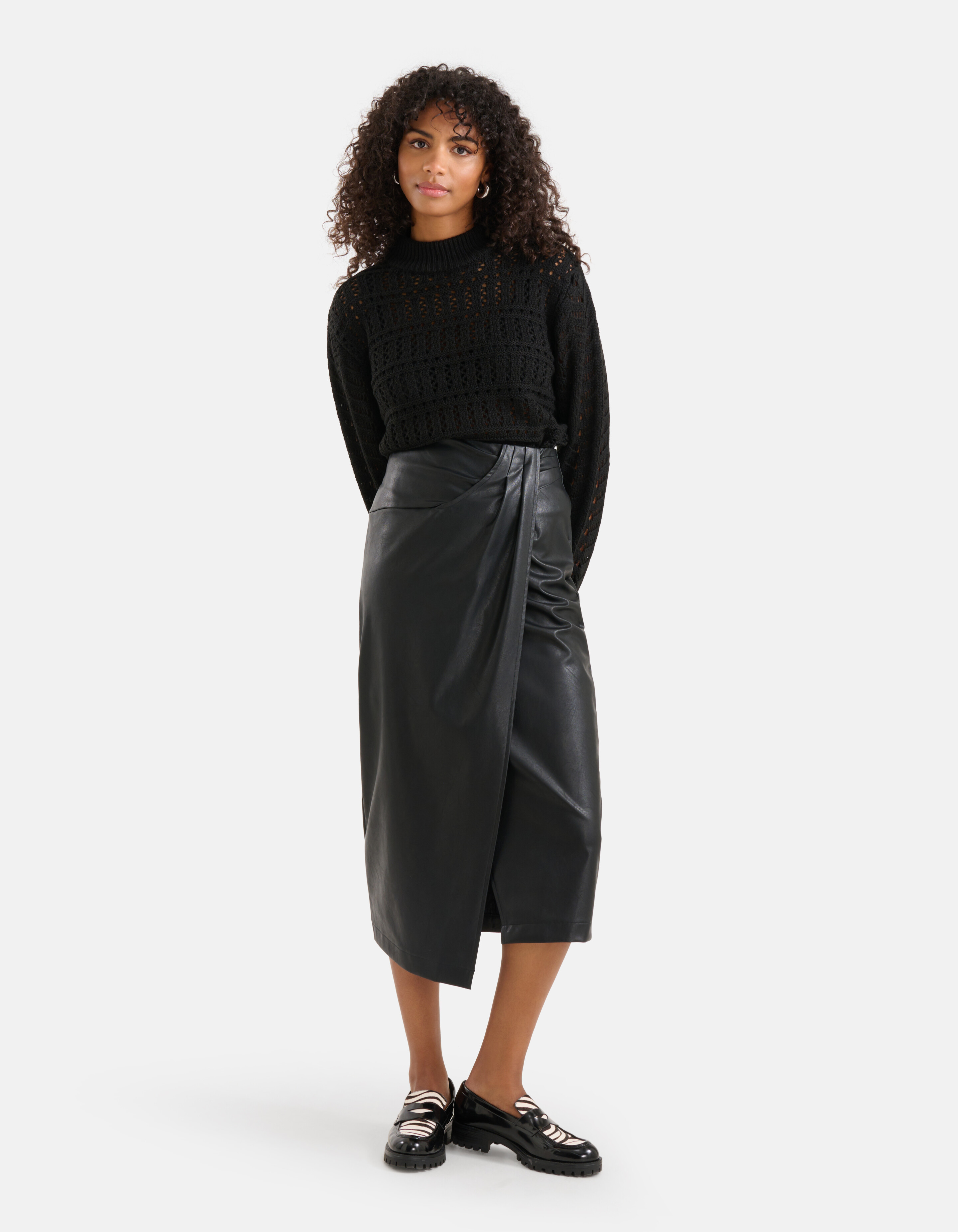 Veganer Midirock aus Leder Schwarz SHOEBY WOMEN