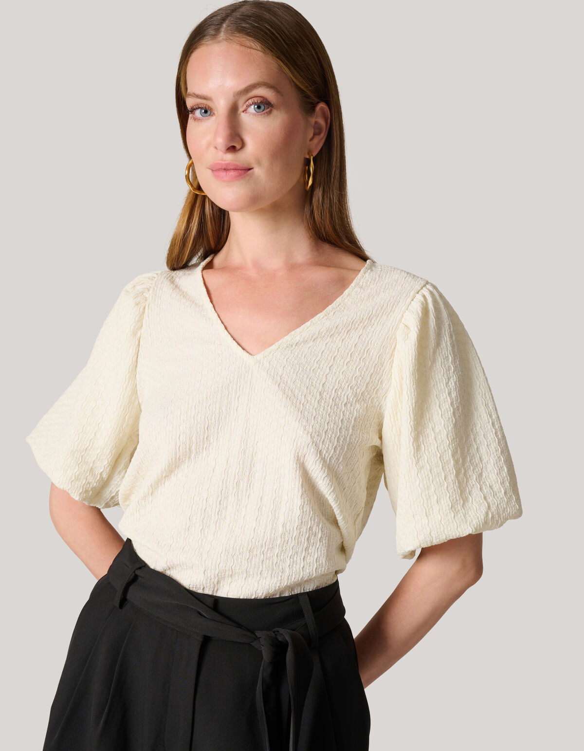 Crinkle-T-Shirt Off White SHOEBY WOMEN