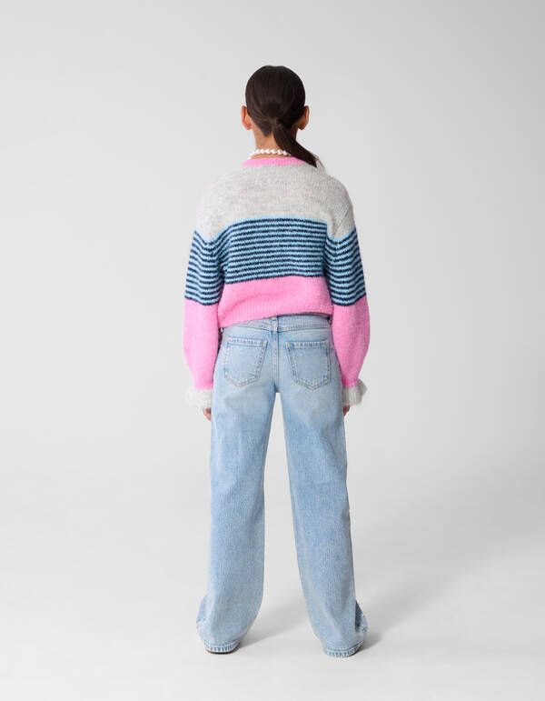 Fluffy Gestreifte Strickjacke Rosa SHOEBY GIRLS