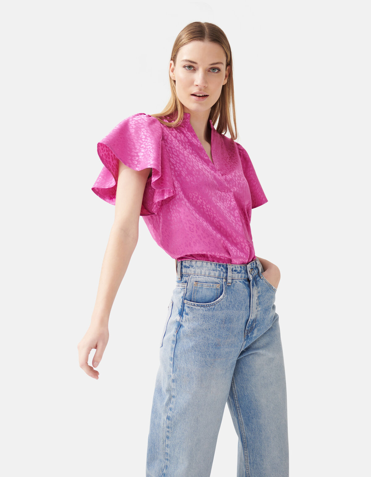 Jacquard-Rüschenbluse Rosa SHOEBY WOMEN