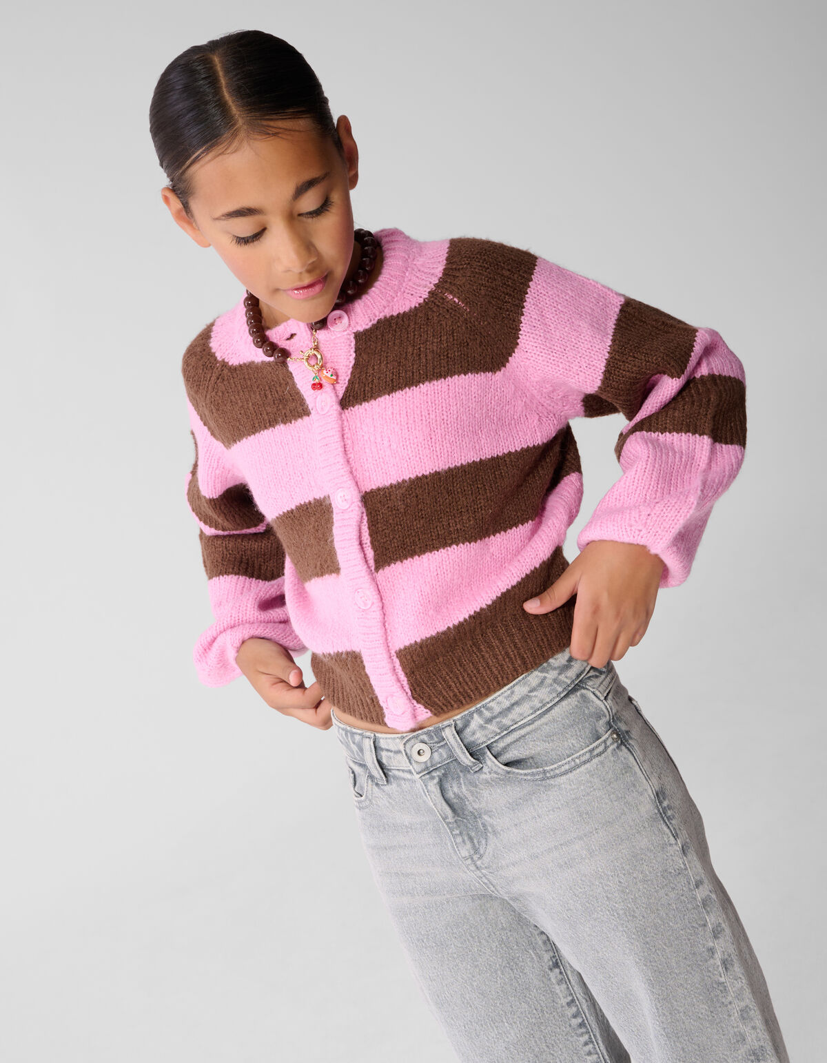 Oversized Gestreifte Cardigan Rosa/Braun SHOEBY GIRLS