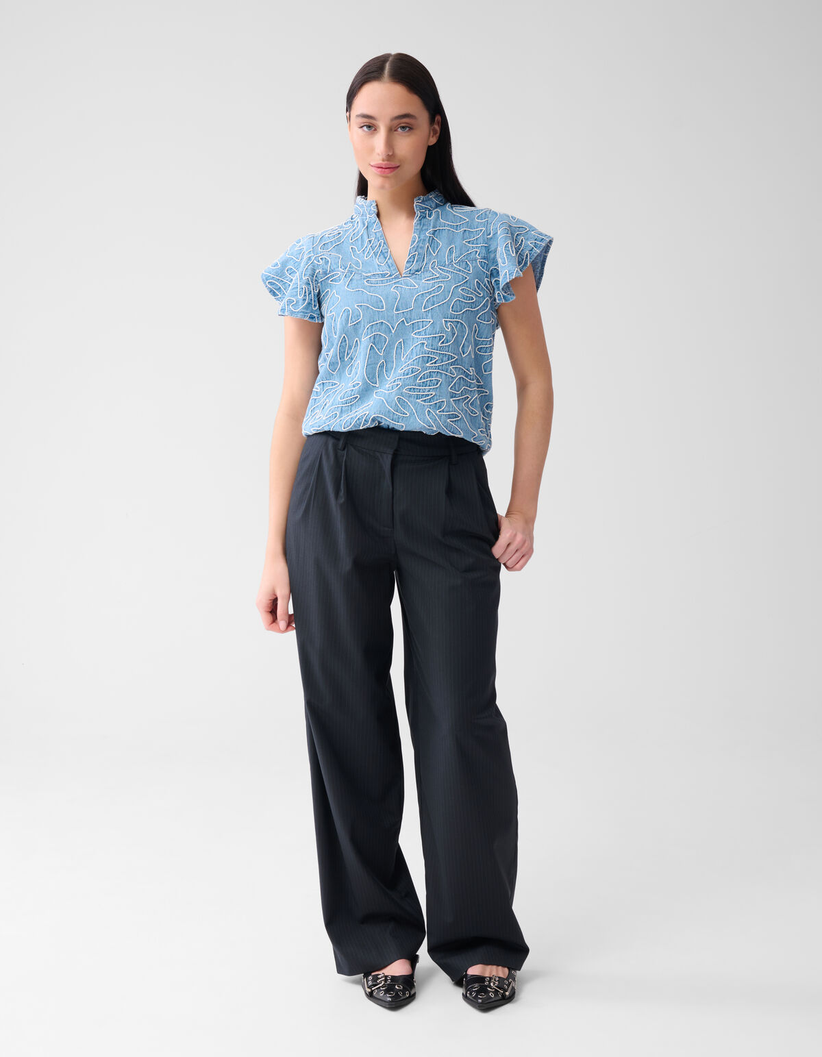 Nadelstreifen-Hose mit weitem Bein, dunkelblau SHOEBY WOMEN