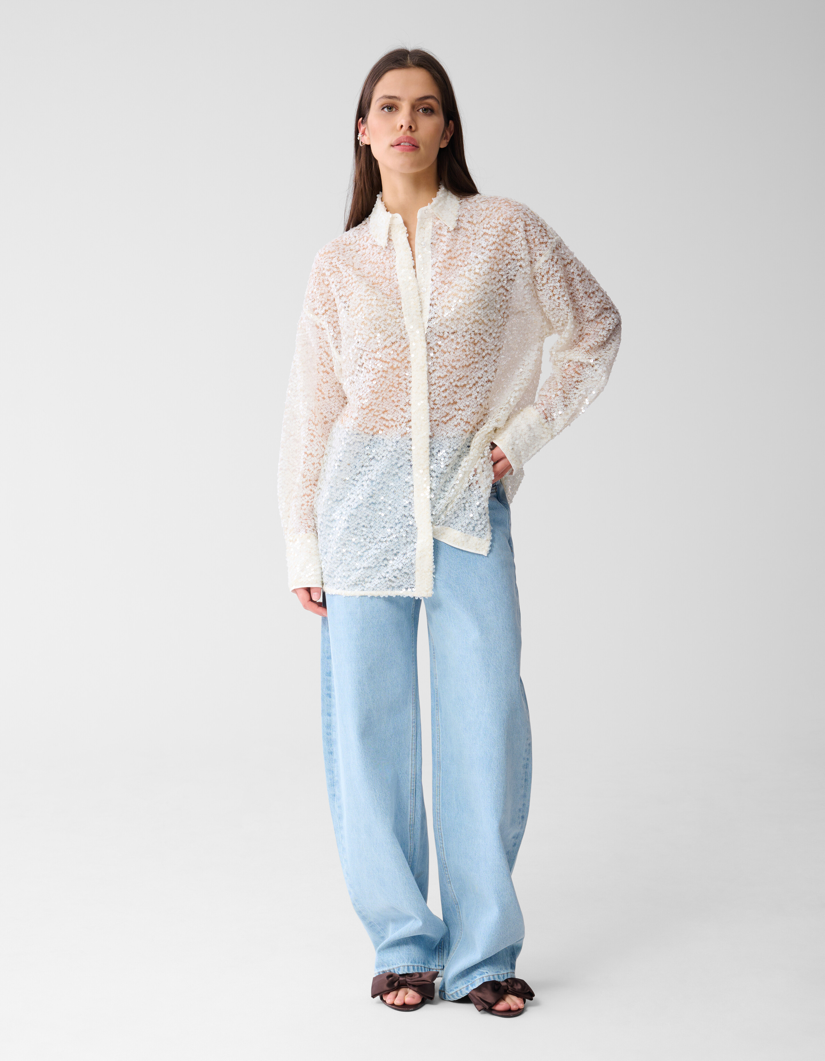 Übergroße Paillettenbluse Off White von Monica SHOEBY WOMEN