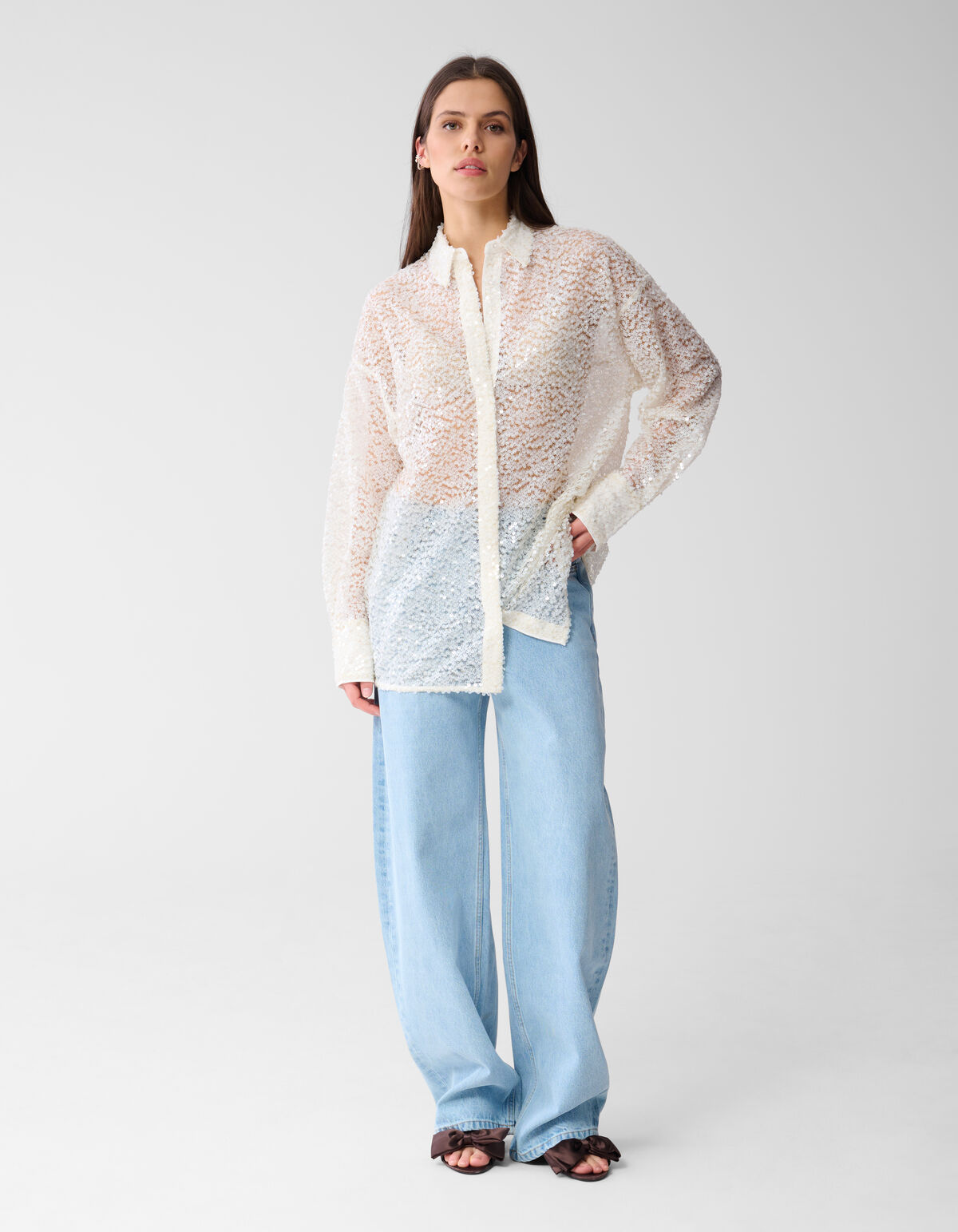 Übergroße Paillettenbluse Off White von Monica SHOEBY WOMEN