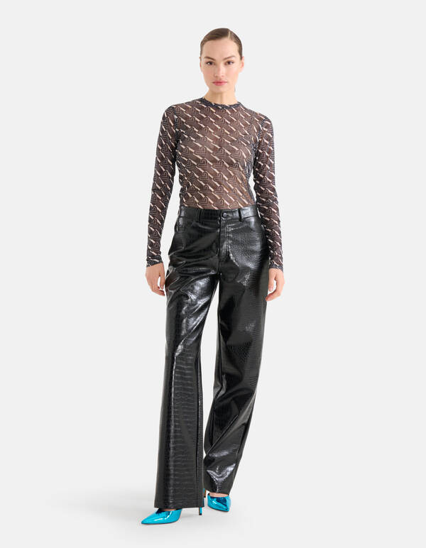 Vegan Leren Croco Broek Zwart SHOEBY WOMEN