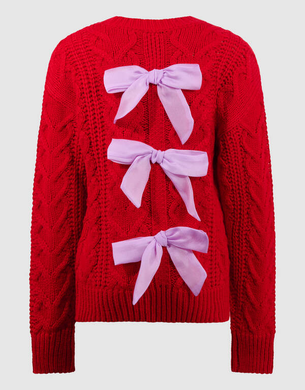 Zopfmusterpullover mit Schleife Rot SHOEBY GIRLS