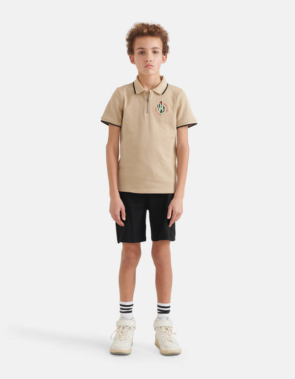 Struktur-Reißverschluss-Polo Beige SHOEBY BOYS