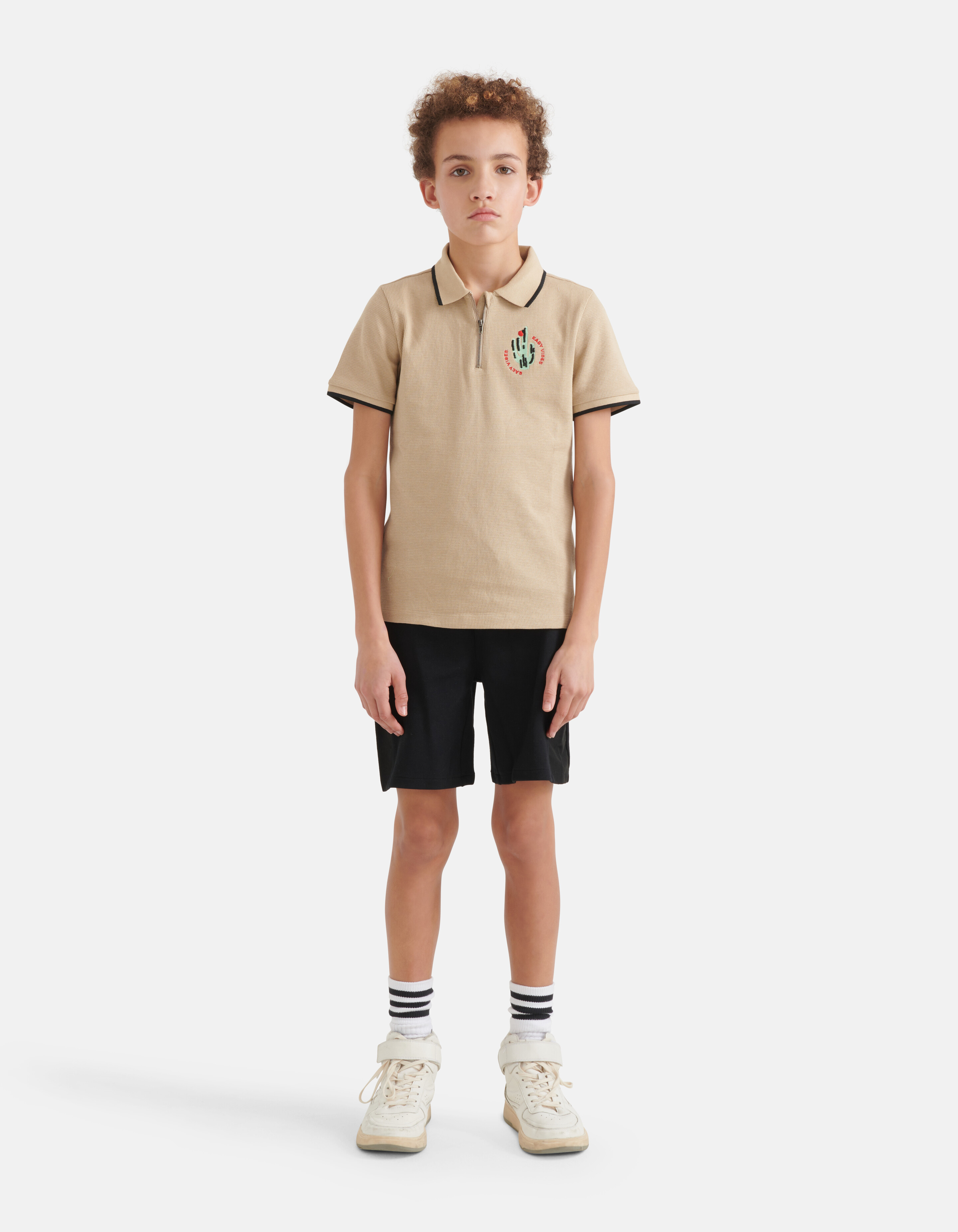 Struktur-Reißverschluss-Polo Beige SHOEBY BOYS