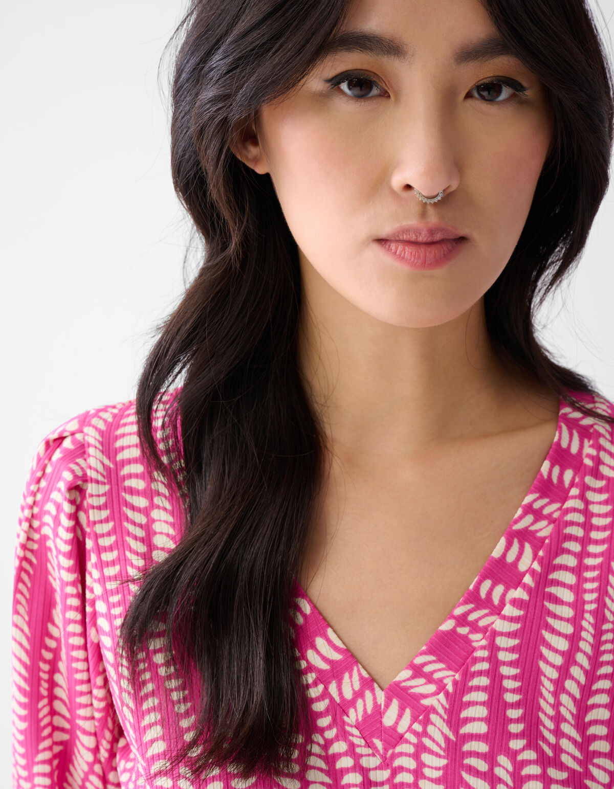 Bedrucktes Rippenjersey Top Rosa SHOEBY WOMEN