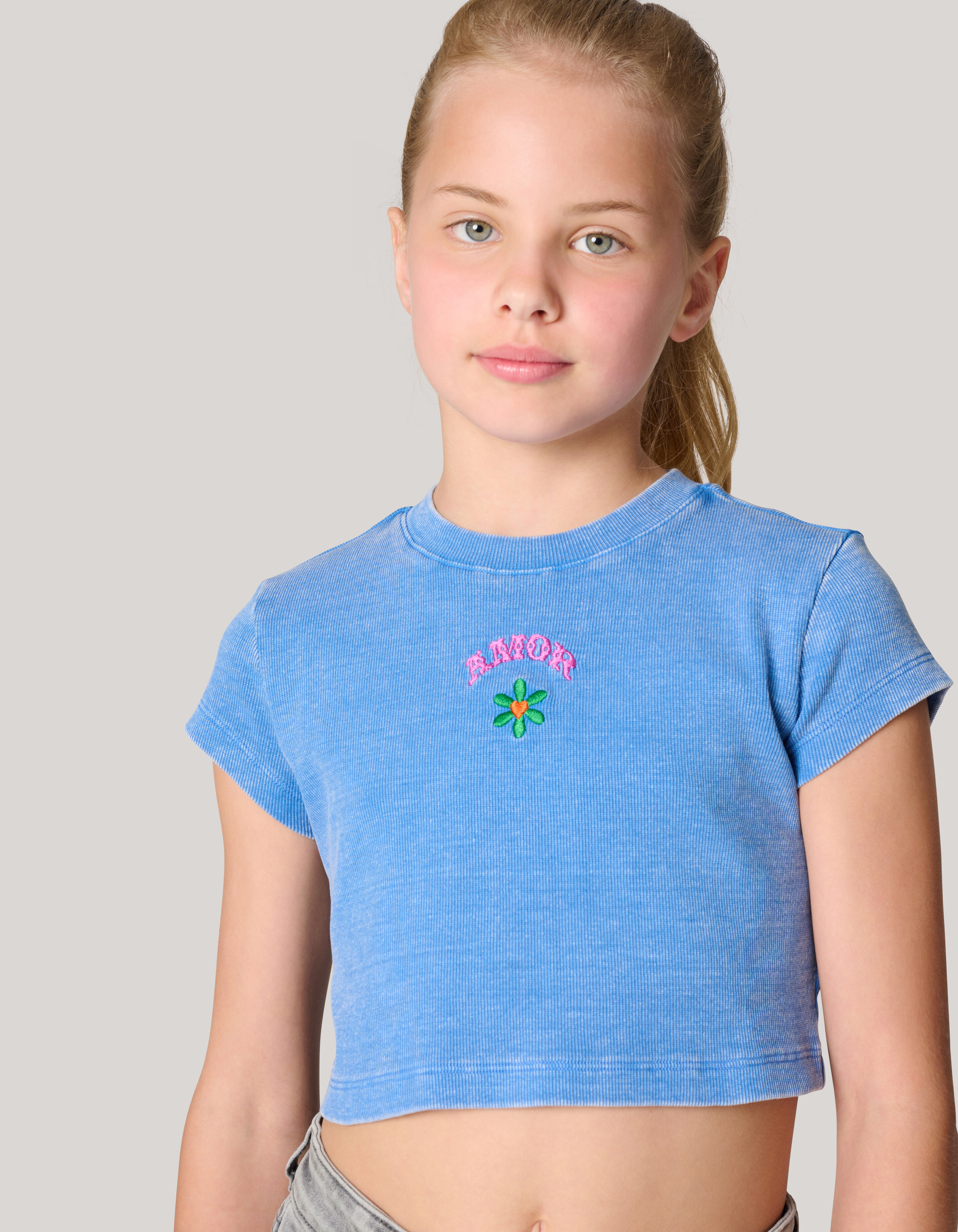 Besticktes Crop Top Blau SHOEBY GIRLS