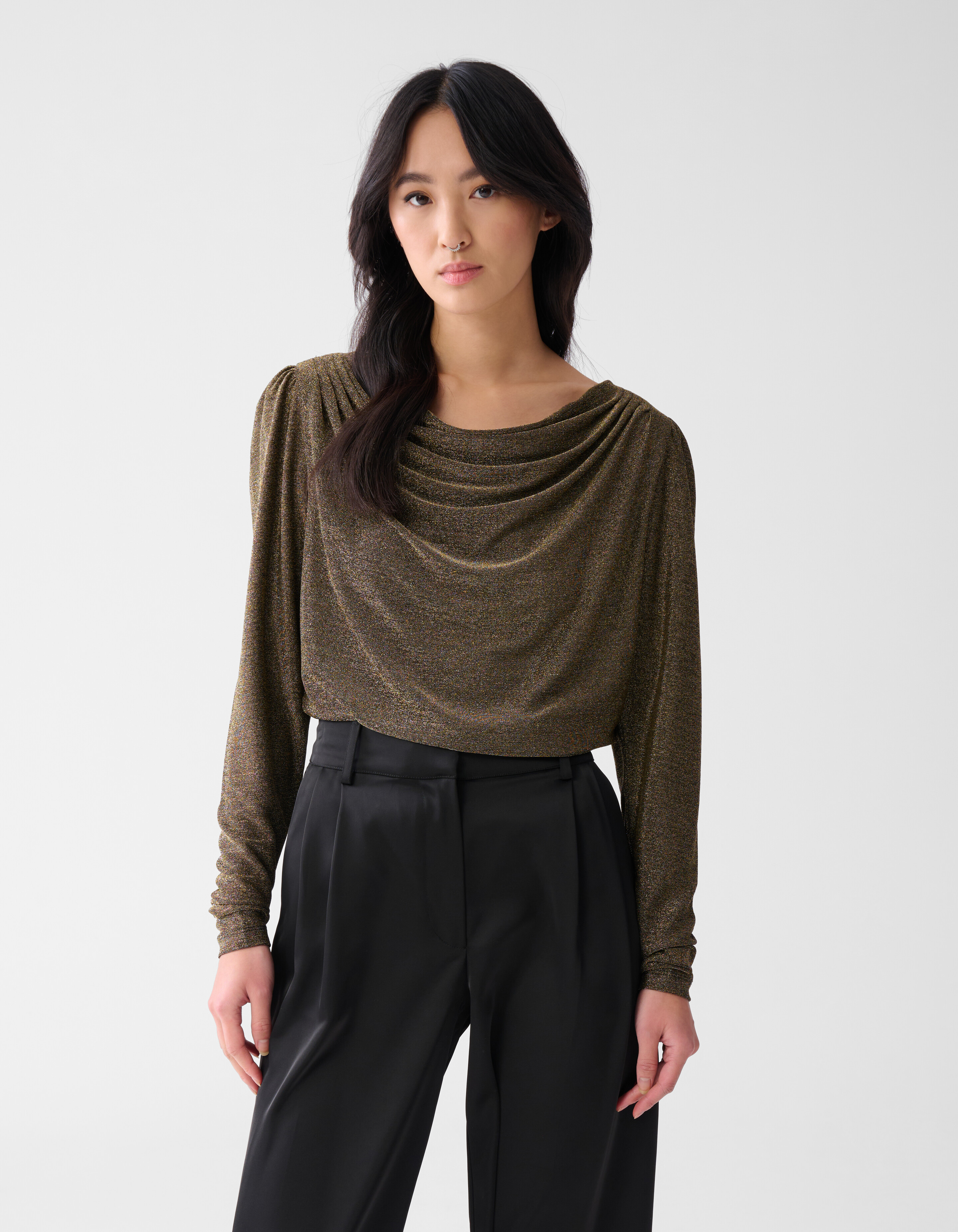 Glitzer Drapierungsbluse Gold SHOEBY WOMEN