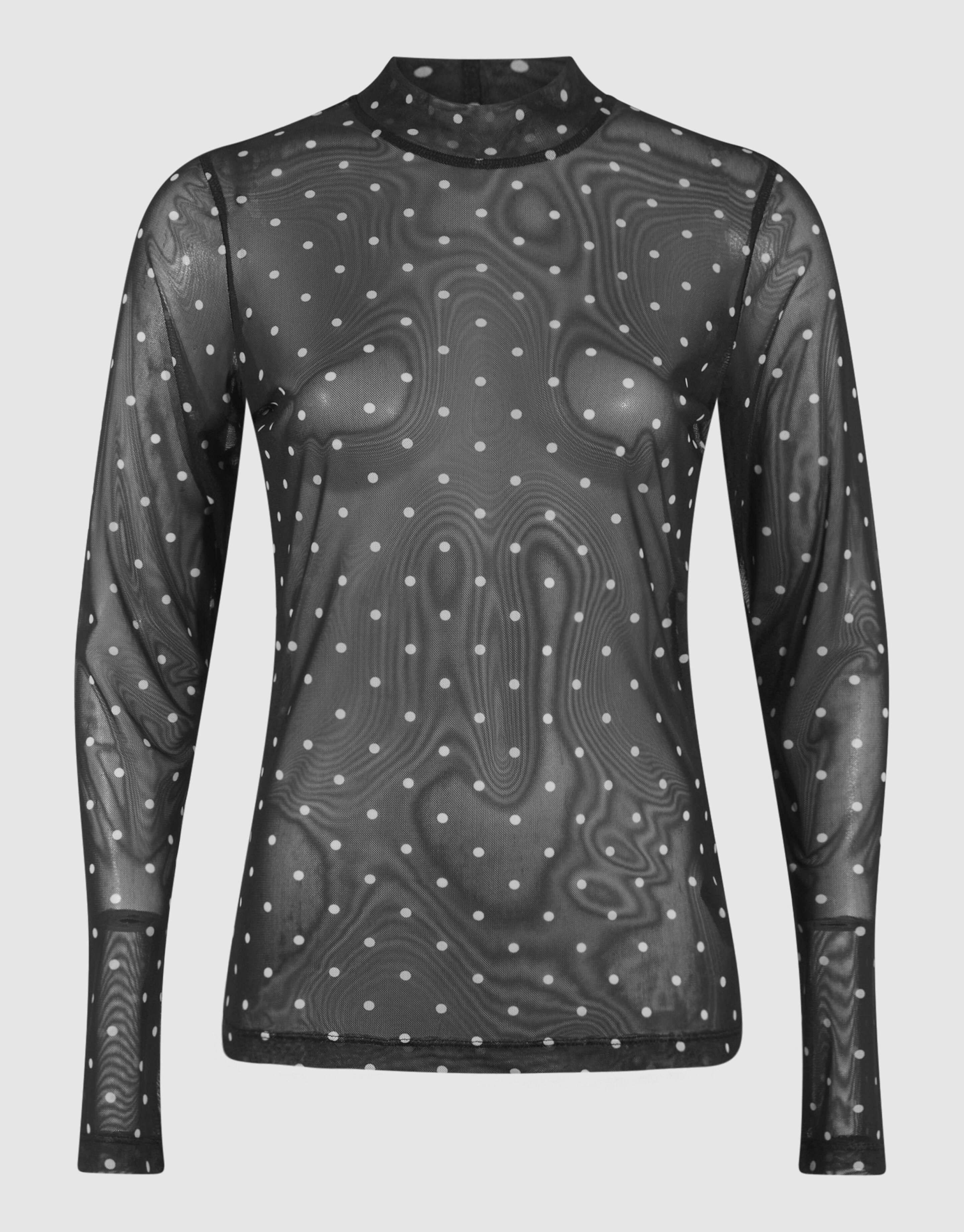 Mesh Polkadot Longsleeve Top Schwarz SHOEBY WOMEN