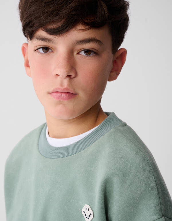 Bedruckter Smiley-Pullover Grün SHOEBY BOYS