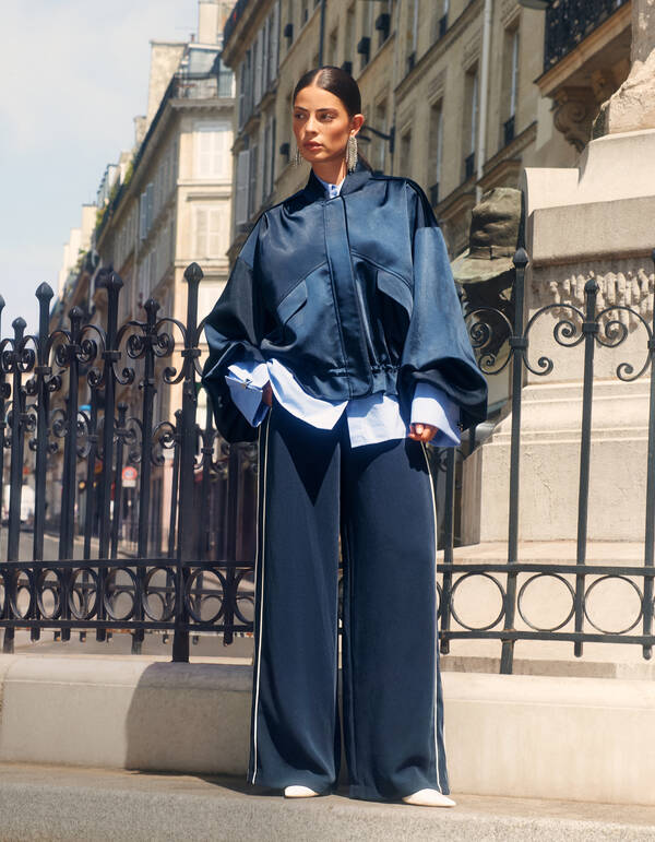 Sporty Piping Wide Leg Fit Hose Dunkelblau SHOEBY WOMEN