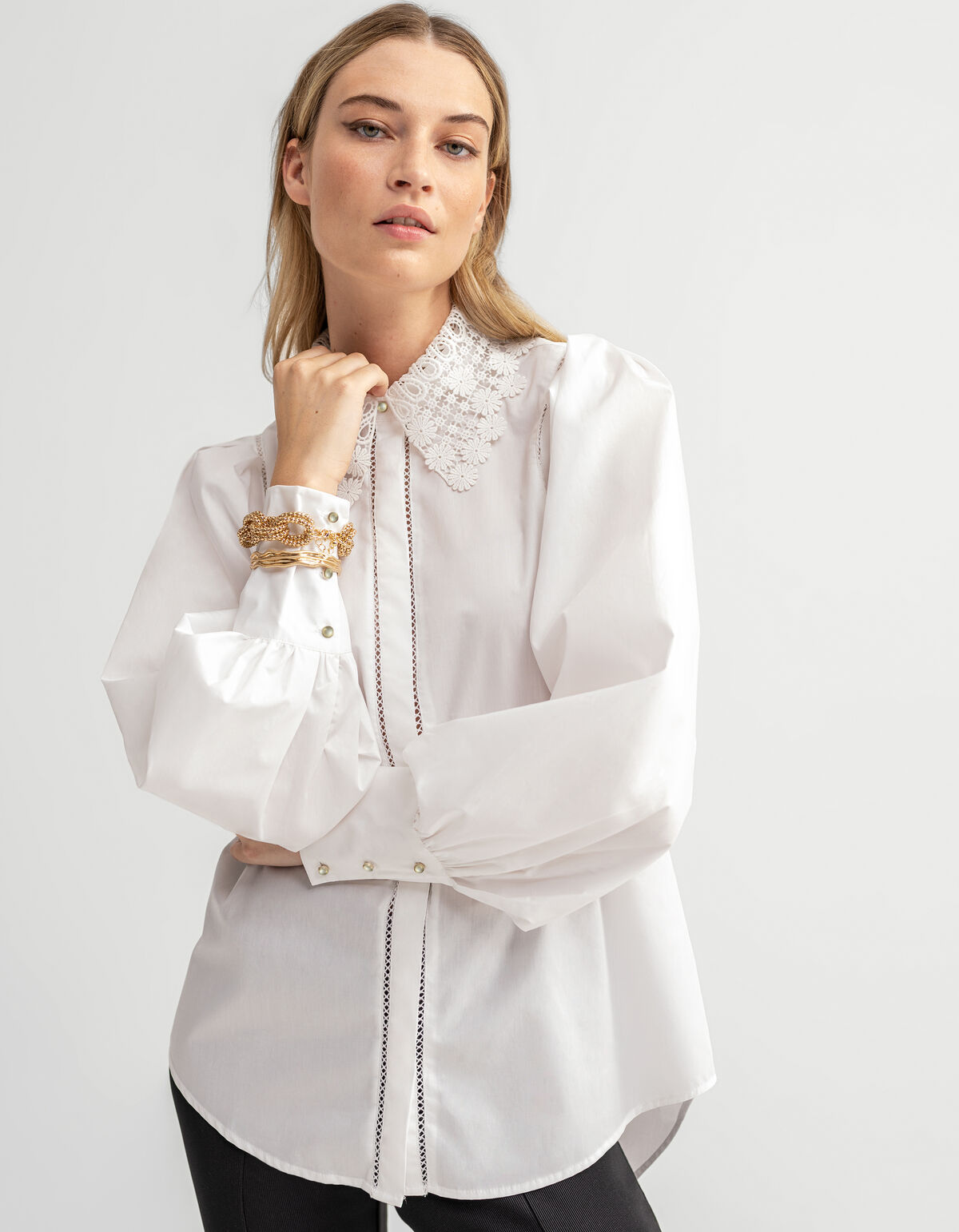 Bluse aus Spitzenpopeline Off White By Fred SHOEBY WOMEN