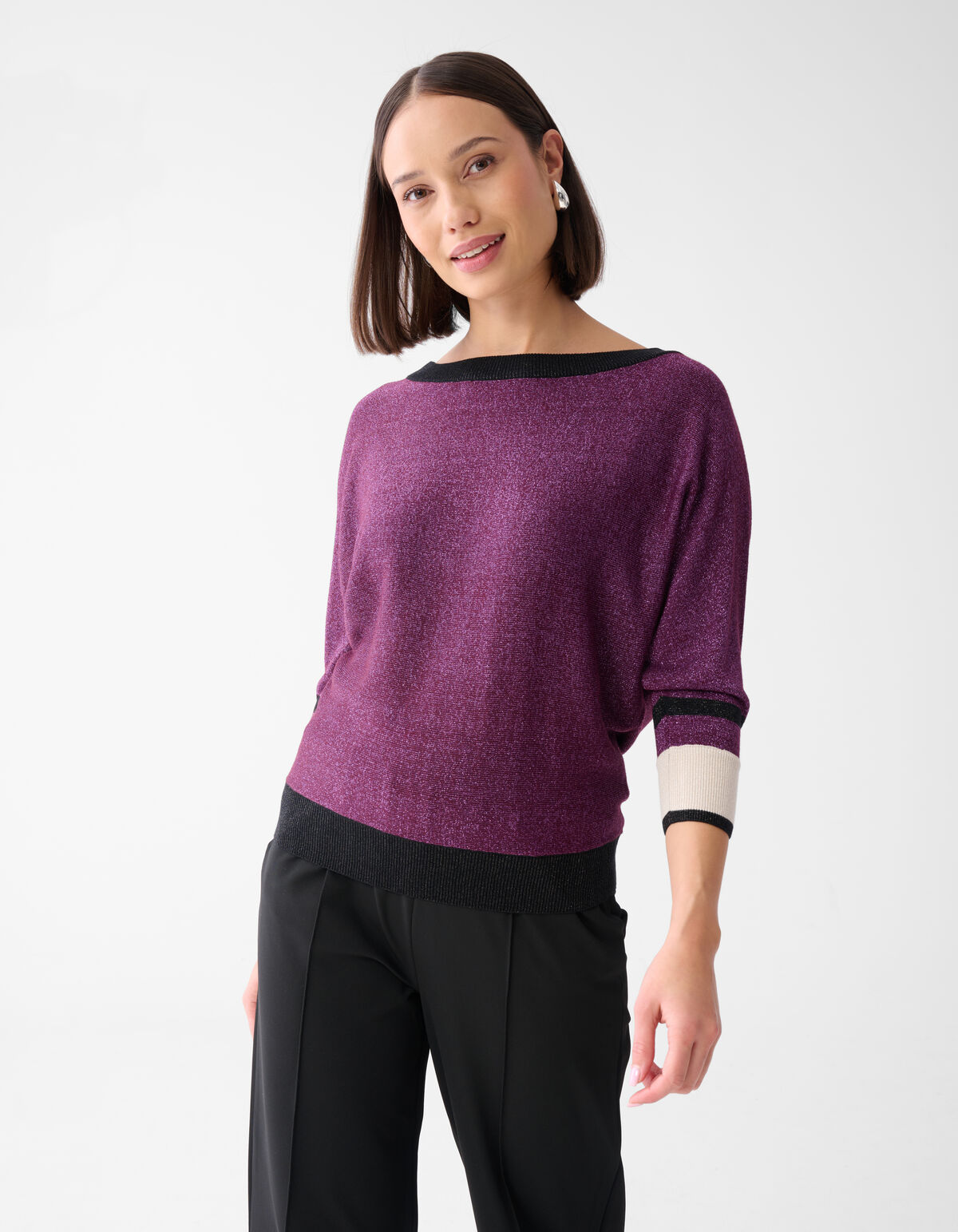 Colorblock Glitter Batwing Pullover Dunkelrot SHOEBY WOMEN