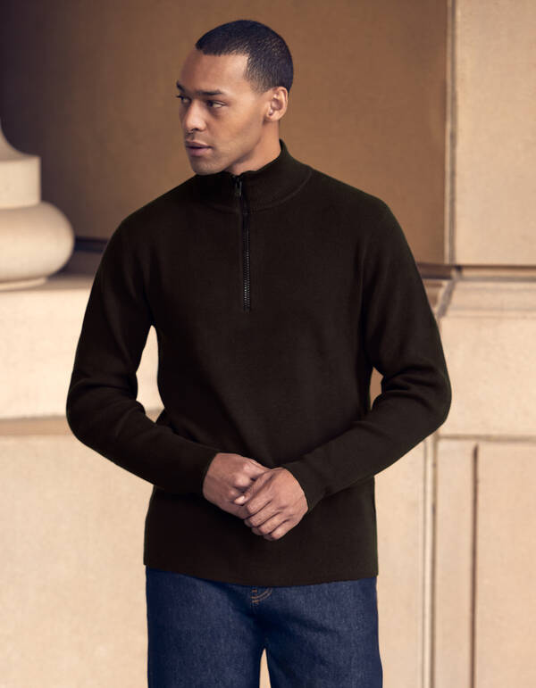 Pullover mit halbem Reißverschluss, Strick, Dunkel SHOEBY MEN