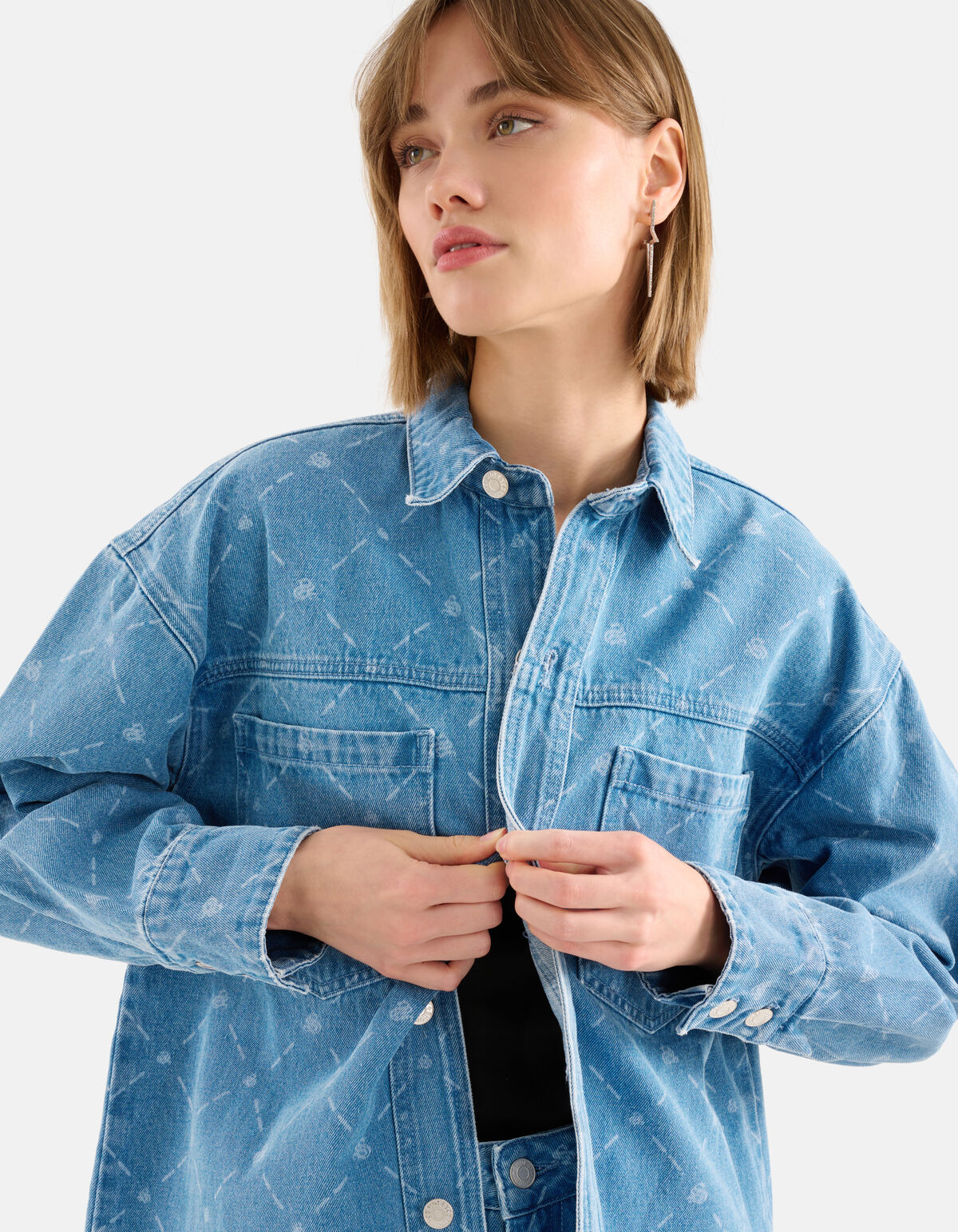 Bedruckte Denim-Bluse Blau SHOEBY WOMEN